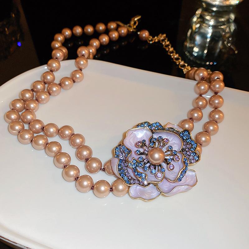 Pre-owned Vintage Retro Diamond-Encrusted Round Necklace & Clavicle Chain Set