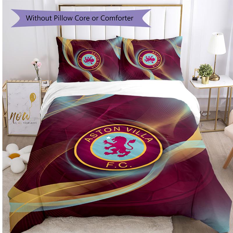 Set Lenzuola Stampato Aston Villa Football 3 Pezzi, Comodo Set Copripiumino per Camera da Letto Amico della Pelle
