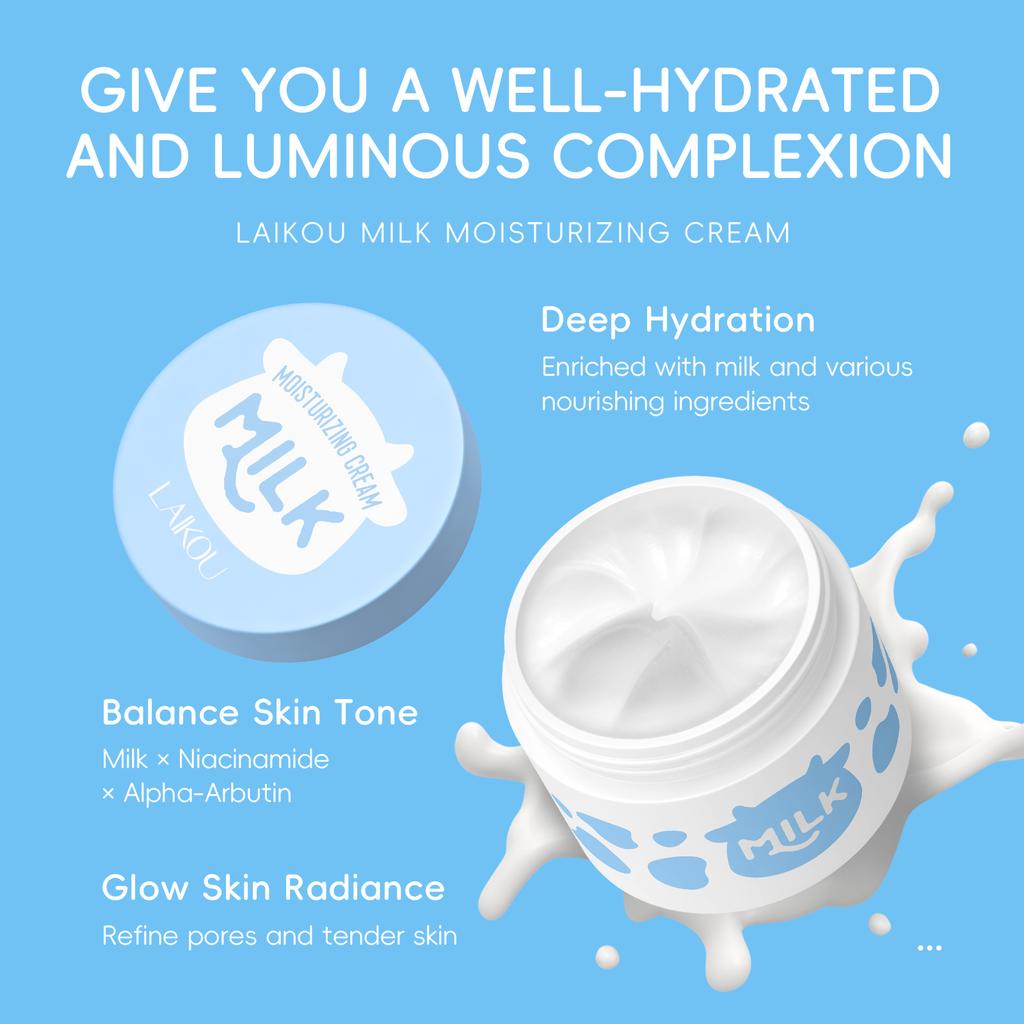 LAIKOU Milk Extract Moisturizer Facial Cream 25g Hydrating Nourish Brighten Smooth Skin Daily Care for All Skin Types Travelsize