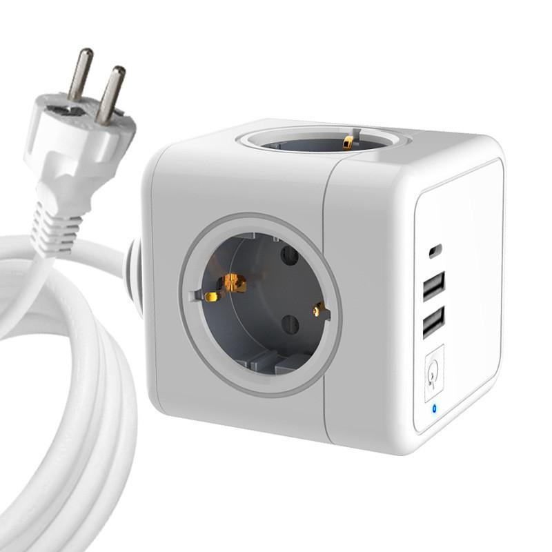 Cube Power Allocacoc Original Power Socket 4 Outlets 2 Usb Ports Adapter Plug Eu
