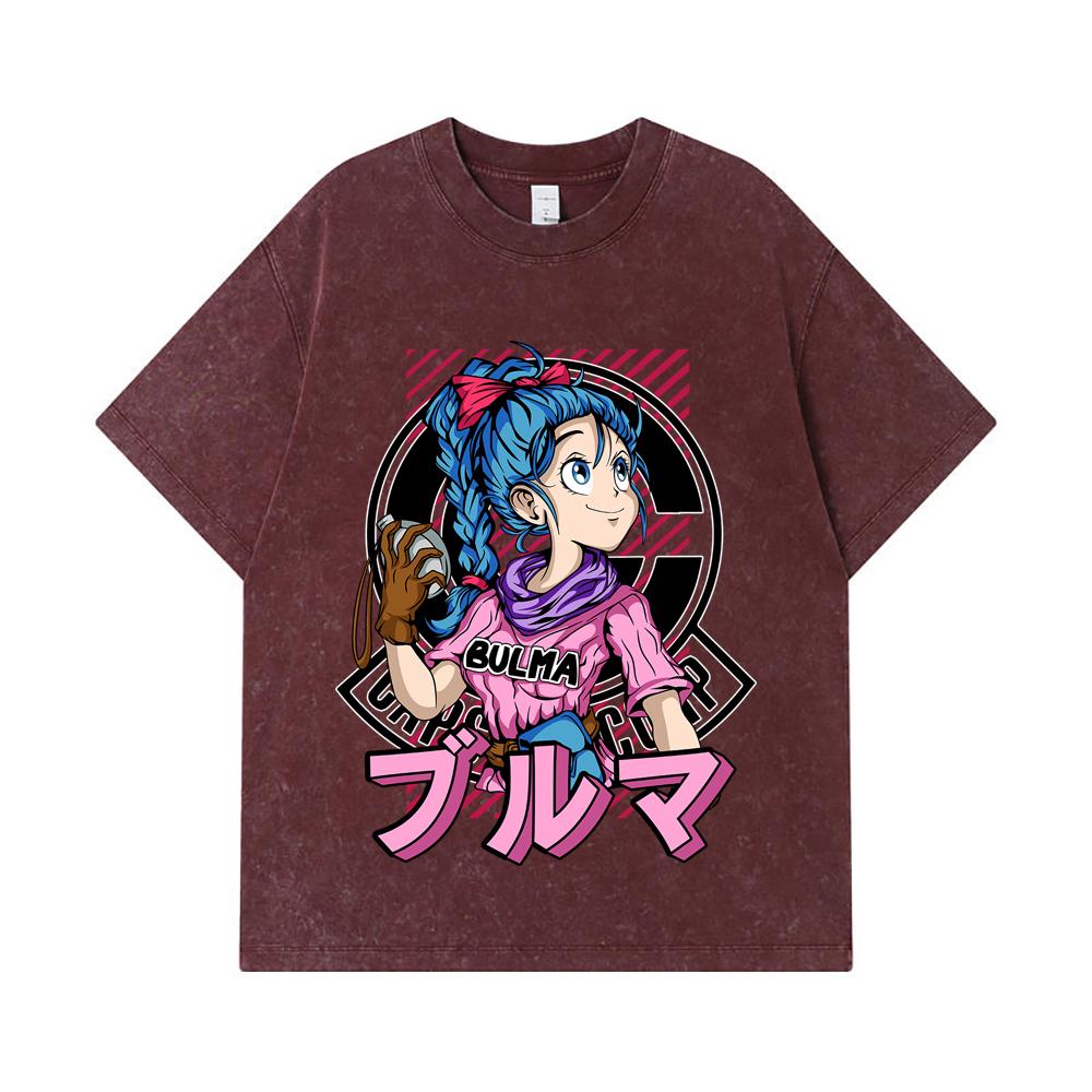 275 GSM Washed T-shirts 100% Cotton Dragon Ball V17 Bulma Print Unisex Heavy Cotton T Shirt