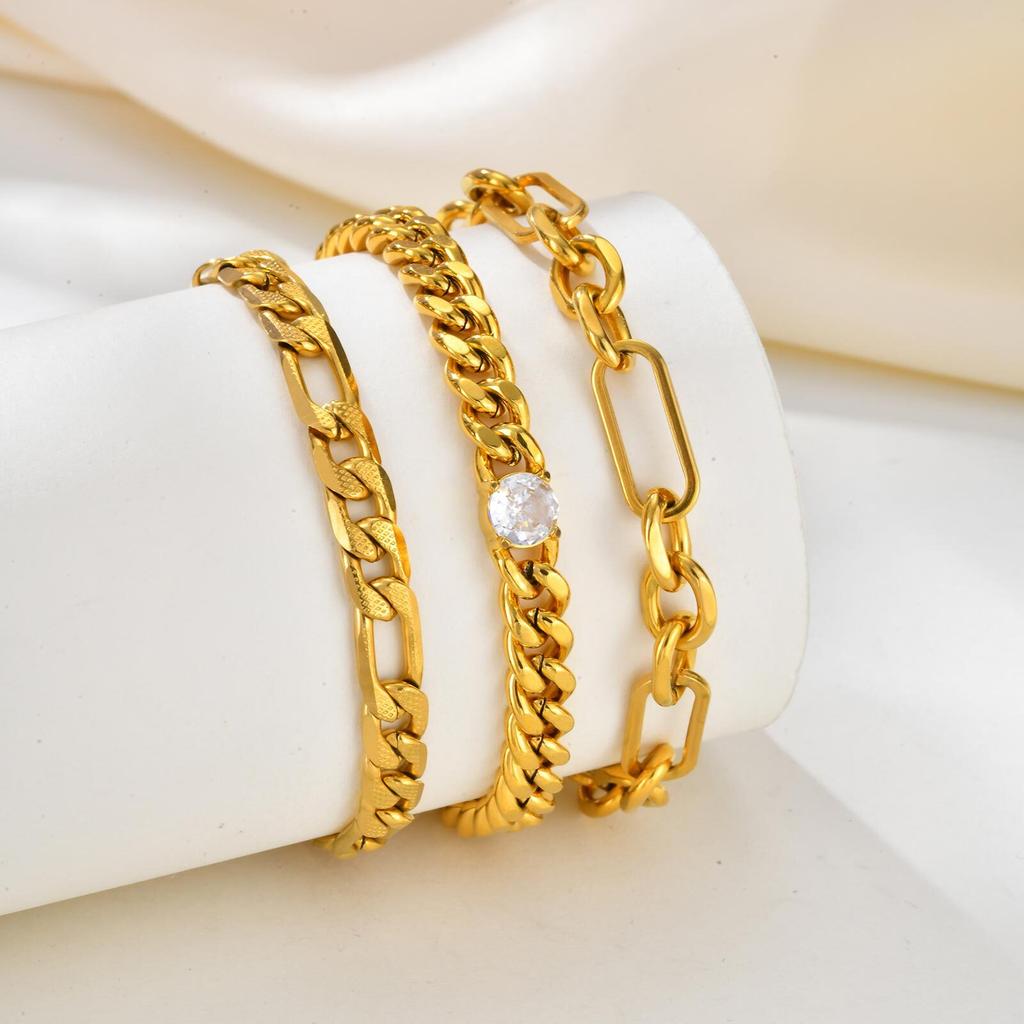 Not Rusty Chain Bracelet for Women, Statement Rhinestone Cubic Zirconia Link, 18k Gold Plated Hand Chain Wristband Jewelry