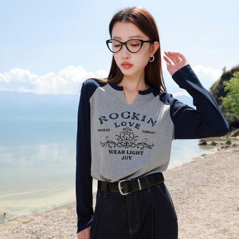 

Sancai Plus Size Women s V-Neck Letter Blend Cotton Long Sleeve T-Shirt XL