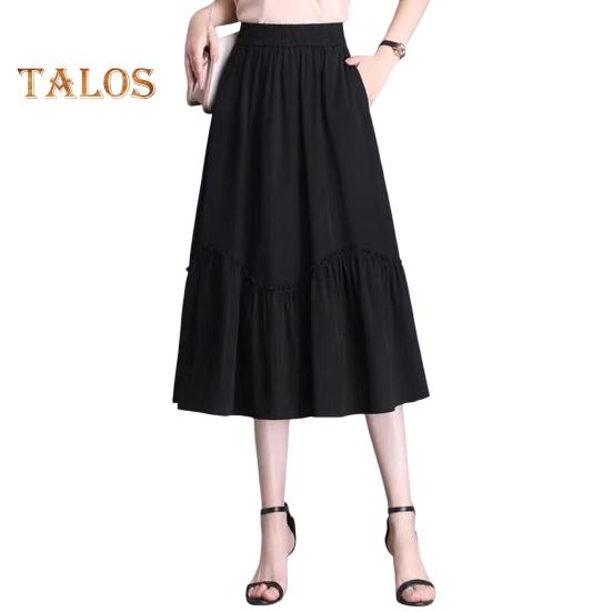 

Женская юбка миди, эластичная юбка А-силуэта с высокой талией, длинная юбка с карманами, однотонная тонкая юбка, утягивающая юбка 3XL чёрный