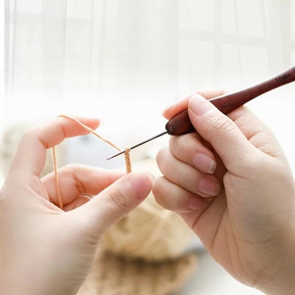 Sandalwood Handle Crochet Hook Handmade Crafts Stainless Steel Crochet Hook  Doll Weaving Tool