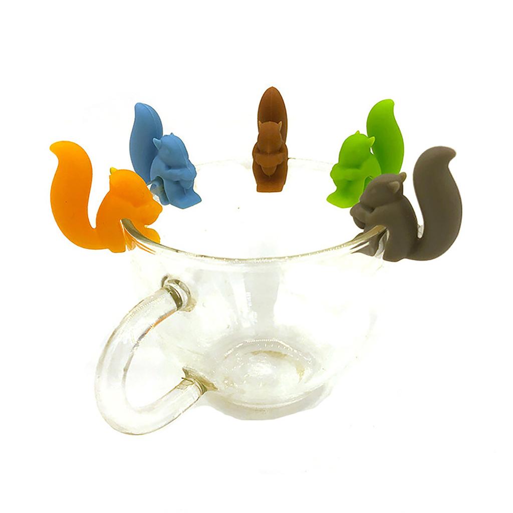 5Pcs/set Squirrels Tea Bag Hanging Holder Cup Silicone Cup Marker Kitchen Gadget