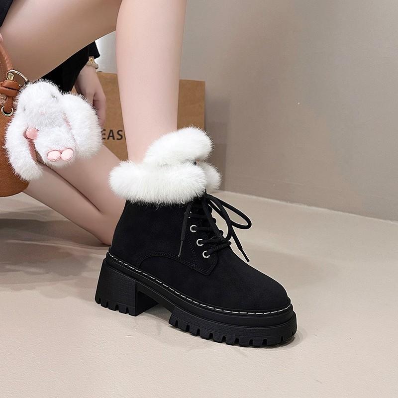 Fashion Fur Women Ankle Snow Boots Heeled Cotton Shoes Winter 2025 Woman Warm Short Plush Chelsea Boots Casual Female Botines Shoes