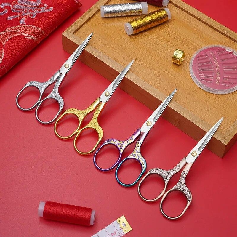Stainless Steel Plum Blossom Retro Scissors Stainless Steel Household Scissors Yarn Embroidery Scissors Handmade Student Office Small Scissors