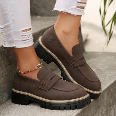 2025 Neue Frühling- und Herbst-Le Large Casual Sandgestrahlte Britischer Stil Damenschuhe mit Dicken Absätzen und Retro Einzelne Schuhe
