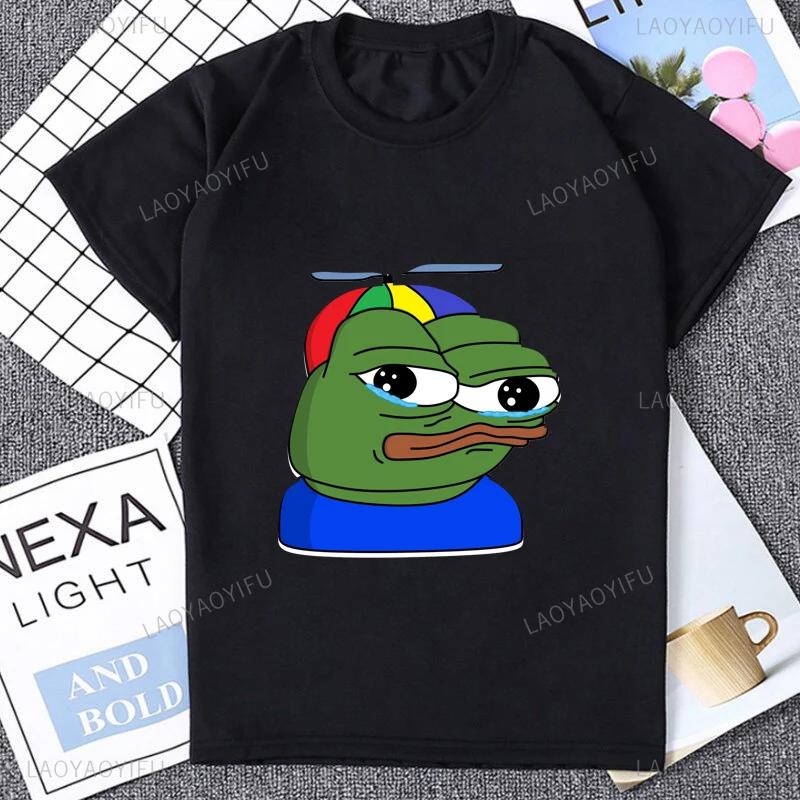 Fun Cartoon Pepe Frog Emote Graphic Print Casual Harajuku Fashion Street Wear Trend Summer Men Women Universal Crewneck Tshirt