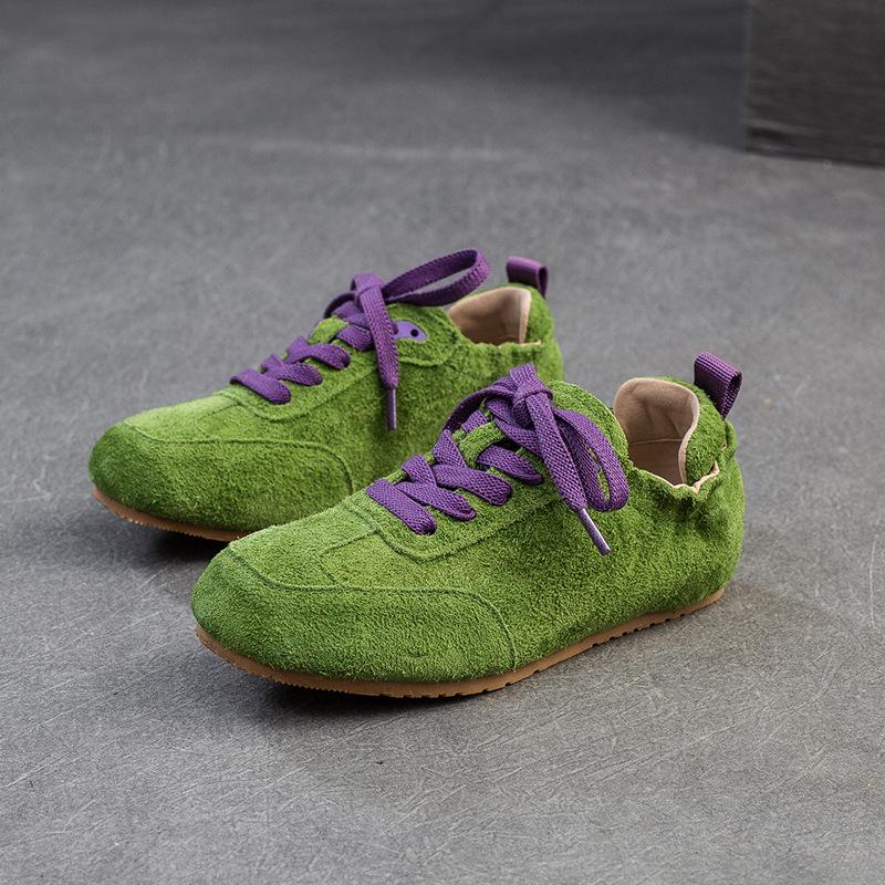 Spring Candy Color Comfortable Casual Trainer First Layer Cowhide Lace Up Women Shoes