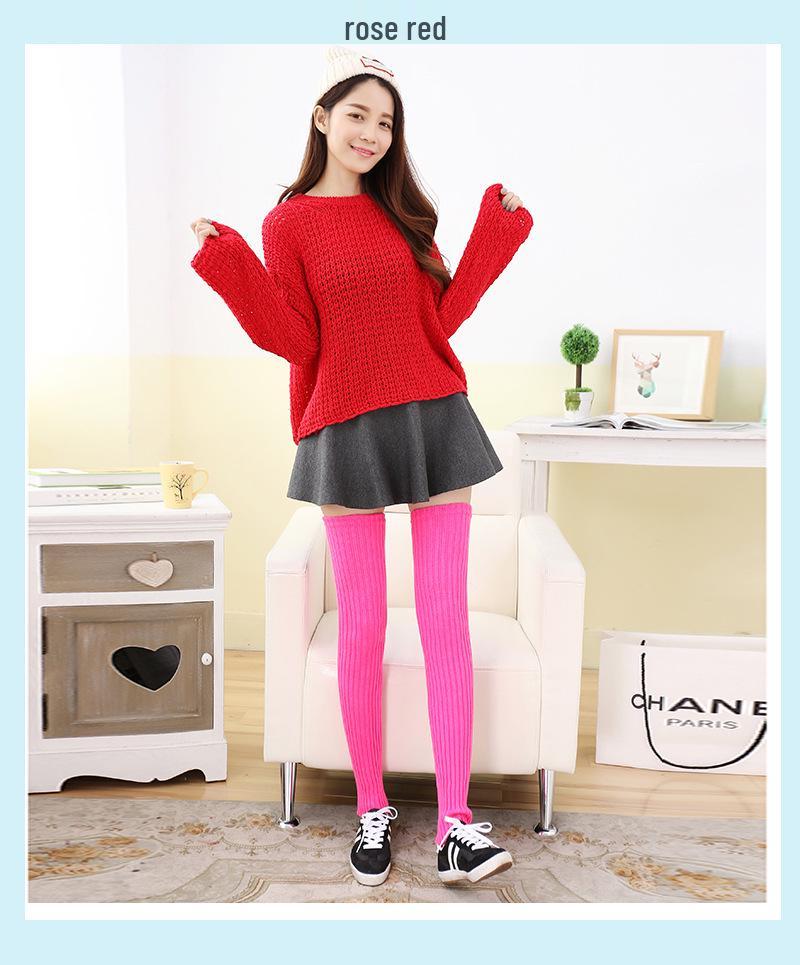70cm Extra Long Thick Knitted Red Wool Leg Warmers for New Year and Christmas