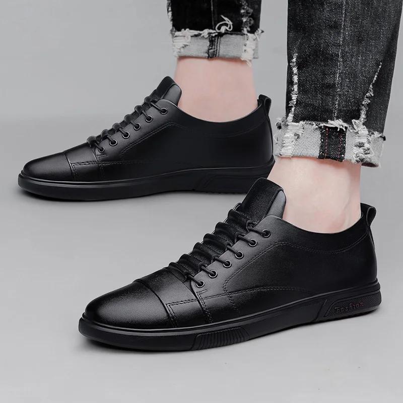 Men Summer Winter Casual Sneakers ThickSoled New Versatile Leather Genuine Leather Suitable for Daily Wear and Various Occasions