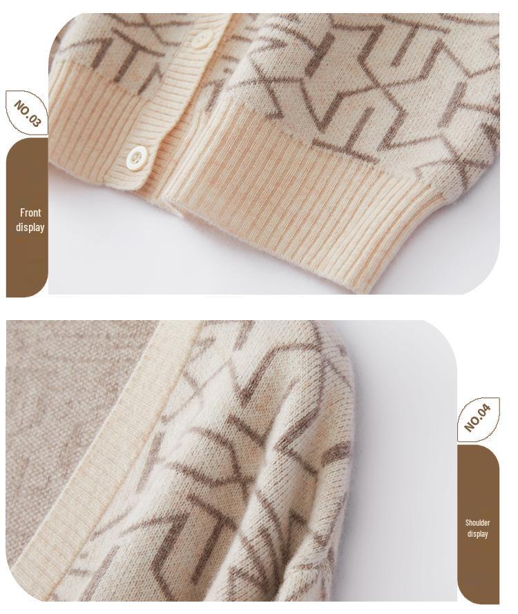 Winter 2022 V-neck Diamond Pattern Long Sleeve Knit Cardigan