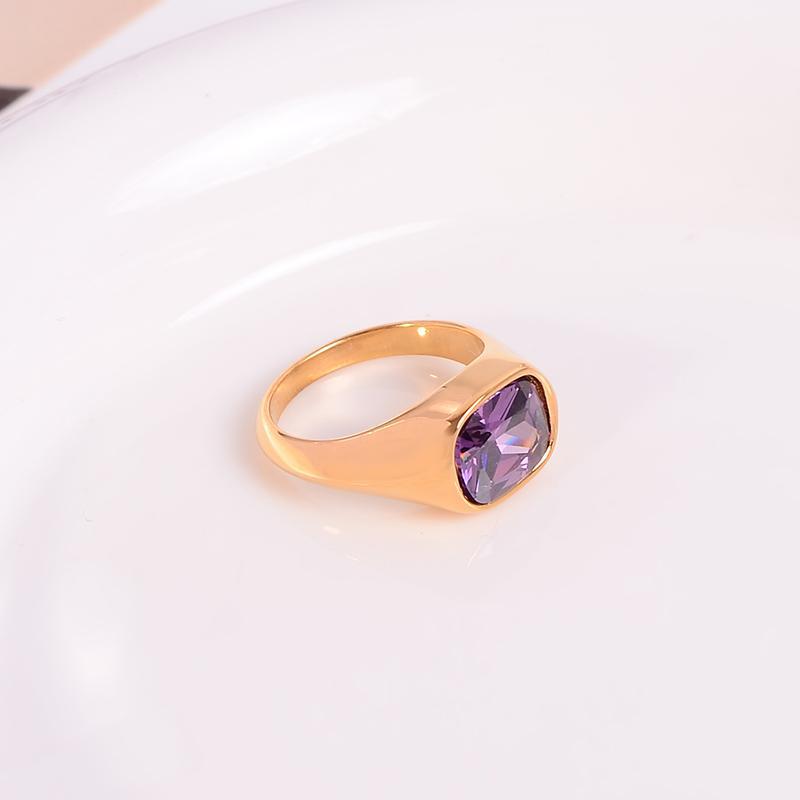 Fashion Purple Zircon Sugar Cube Ring Female Niche Does Not Fade Stacked High-end Ring Titanium Steel Plating