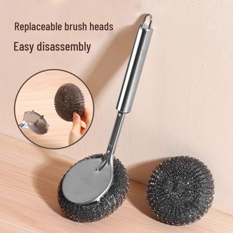 Stainless Steel Pot Scrubber with Long Handle - All-Purpose Kitchen Cleaning Brush