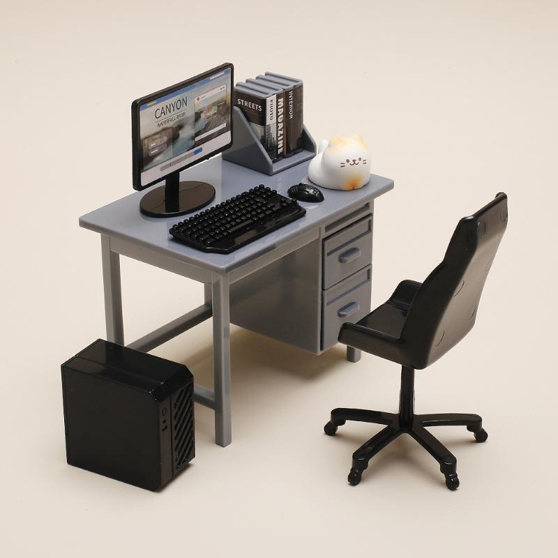 1 Set 1/12 Scale Dollhouse Miniature Furniture Kit With Computer Keyboard Desk Chair Miniature Scene Model Home Study Room Decor
