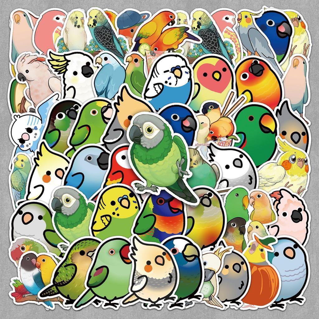 50 Parrot Stickers: Cartoon Birds Cute Decoration for Journals, Stationery, Tablets, DIY