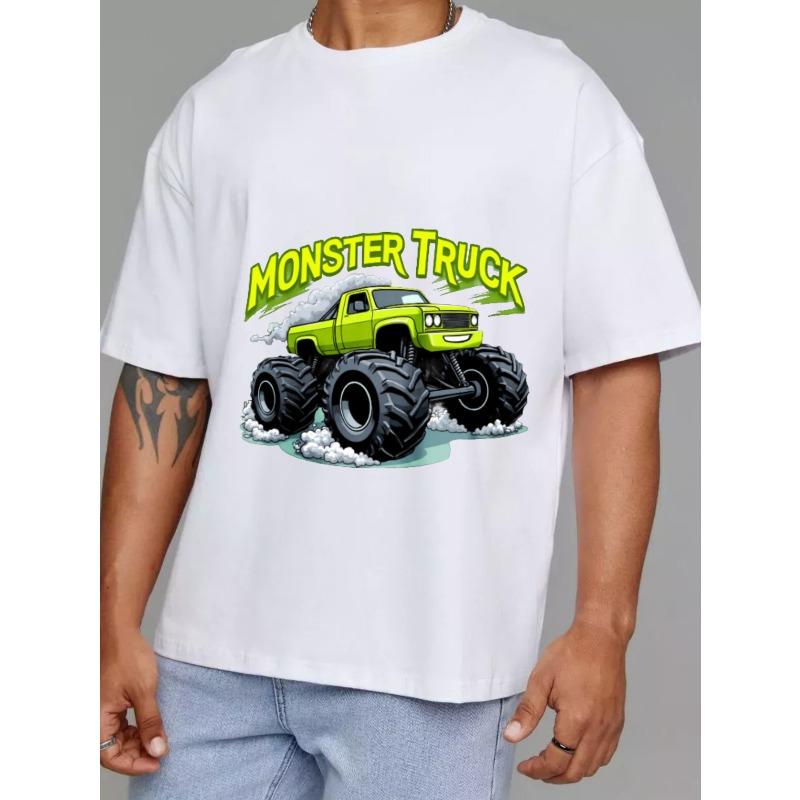 Tričko Monster Truck Bílé Zelené Grafika a Text Monster Truck pro Volnočasové Nošení