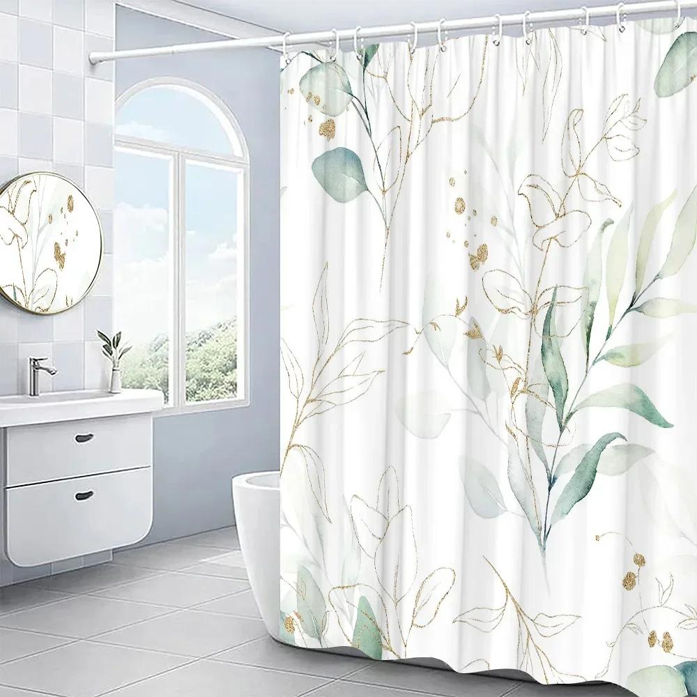 Leaves Shower Curtain Set Garden Plant Green Leaf Fresh Rustic Style Bathroom Decor Bath Curtain Polyester Fabric Washable Cloth