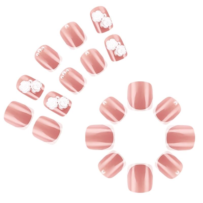 Press on Nail with 3D Flower Designs False Nail French Tips for Women Seeking Unique Valentine's Day Appearance