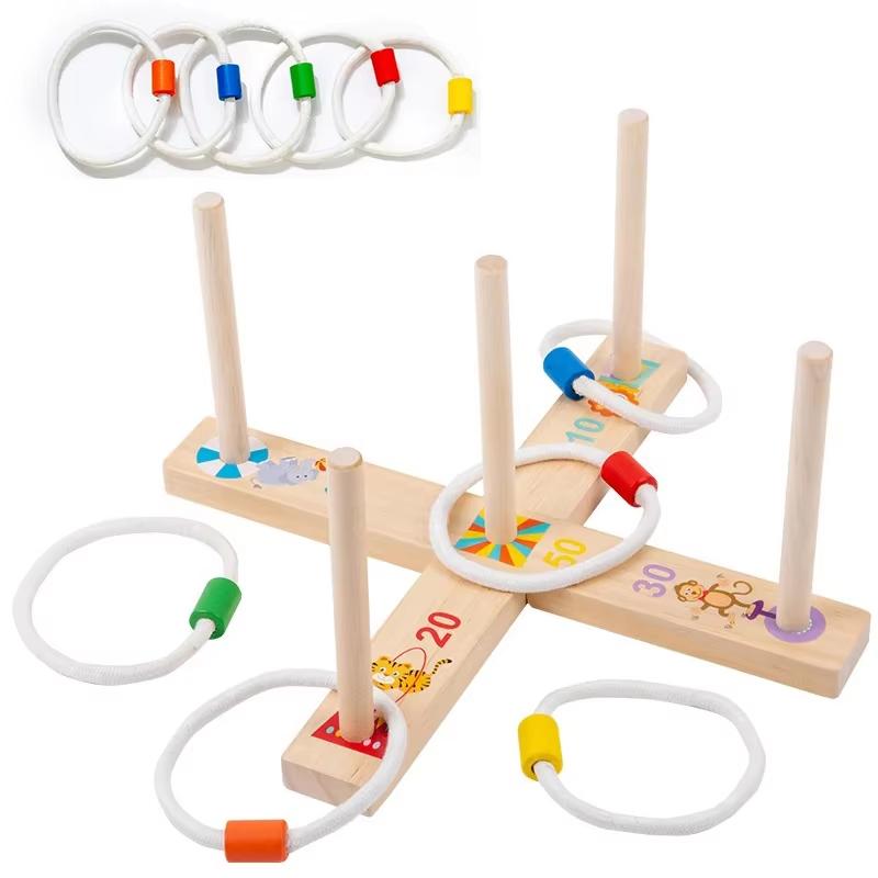 1 Set Throwing Ring Ferrule Game For Family Children Wooden Educational Toy Ferrule Game Puzzle Toy Ring Toss Montessori Toys
