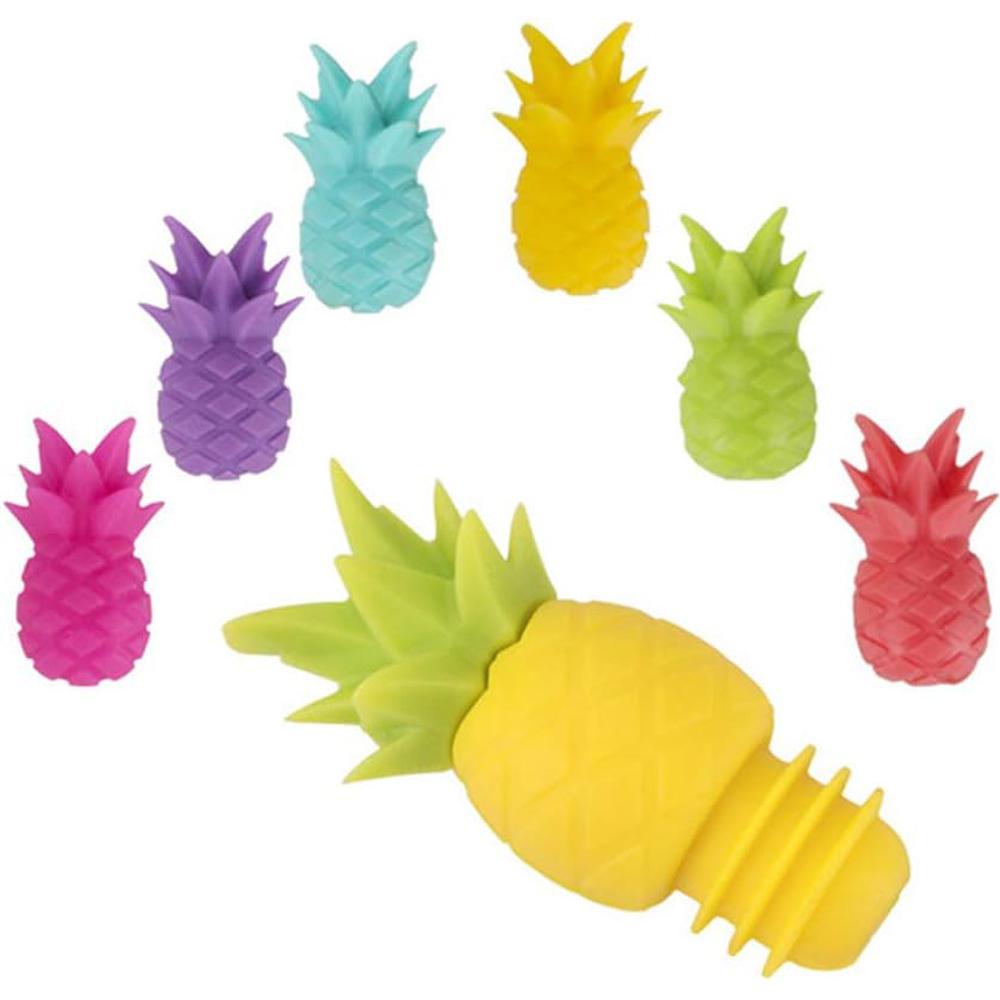 

Силиконовая пробка для бутылки вина с ананасом, многоразовые пробки для бутылок с напитками и подвески для бокалов, маркеры для коктейлей в ассортименте разноцветный