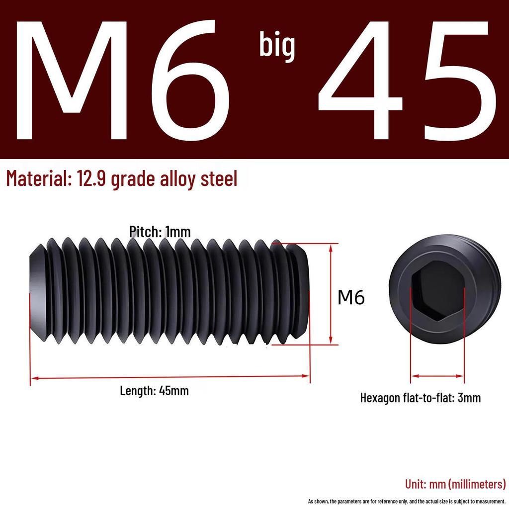 Grade 12.9 Hex Socket Headless Set Screw (M3-M16)