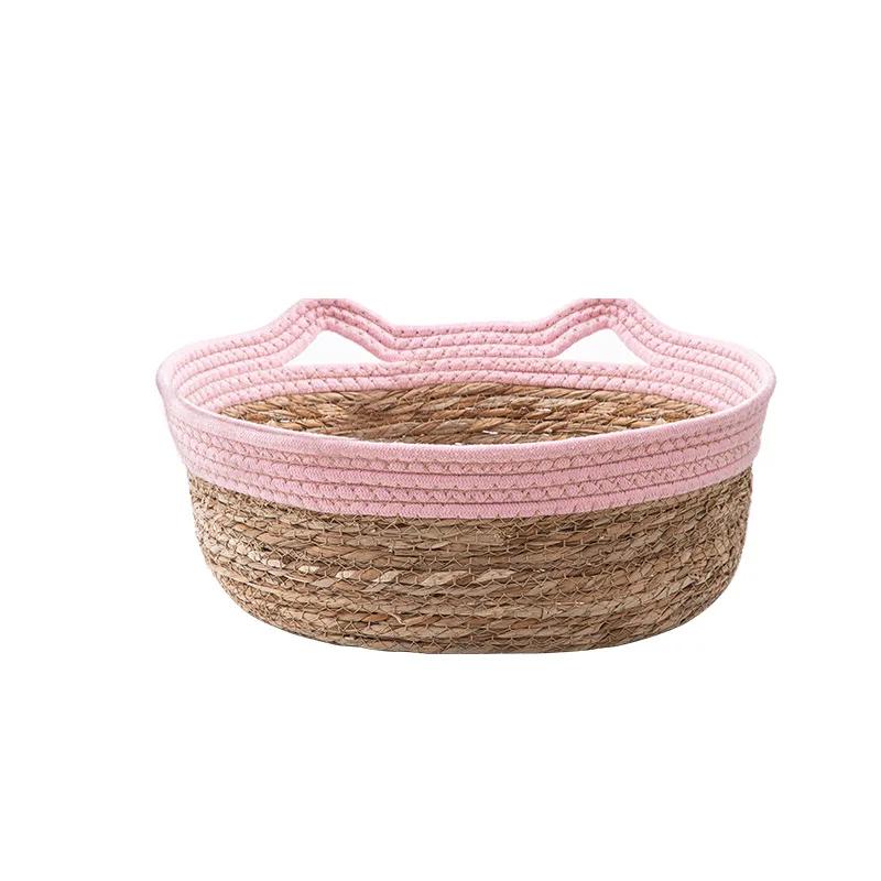 Rattan Cat Litter Summer Hand-woven Rattan Litter Cat Scratching Board Japanese-style Cat Litter Cattail Mat Round Kennel