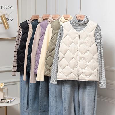Women's Lightweight Down Vest Women's Short V-Neck Autumn/Winter Plus Size Waistcoat Down L-4XL