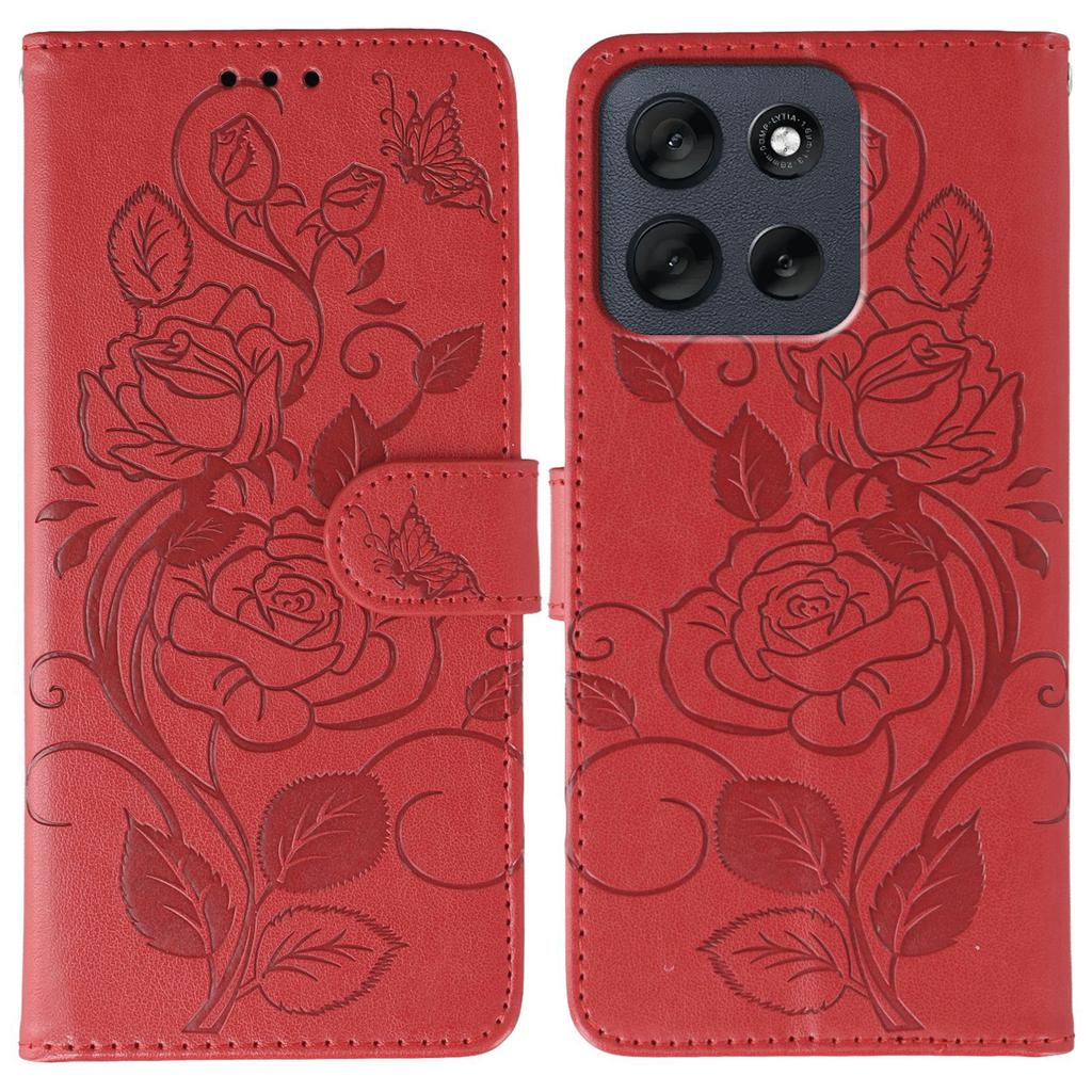 For Motorola Moto G56 5G Case Wallet Stand Imprinted Rose Butterfly PU Leather Phone Cover