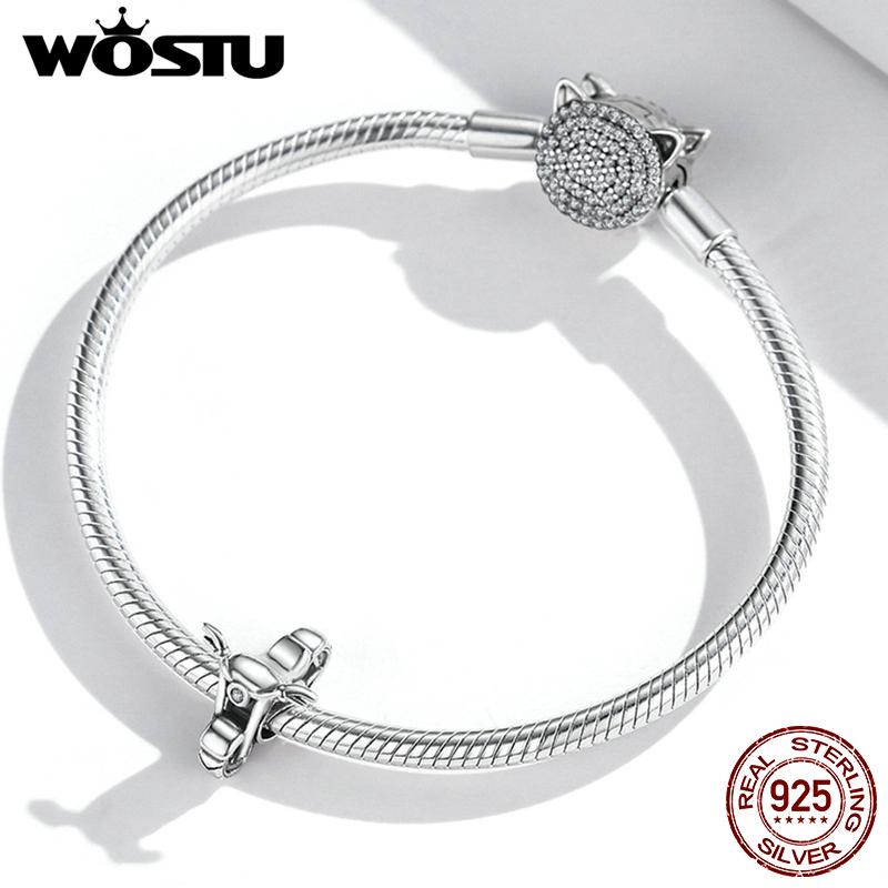 WOSTU Original Oxidized Realistic Motorcycle 925 Sterling Silver Beads Fit Bracelet Bangle Fine Jewelry