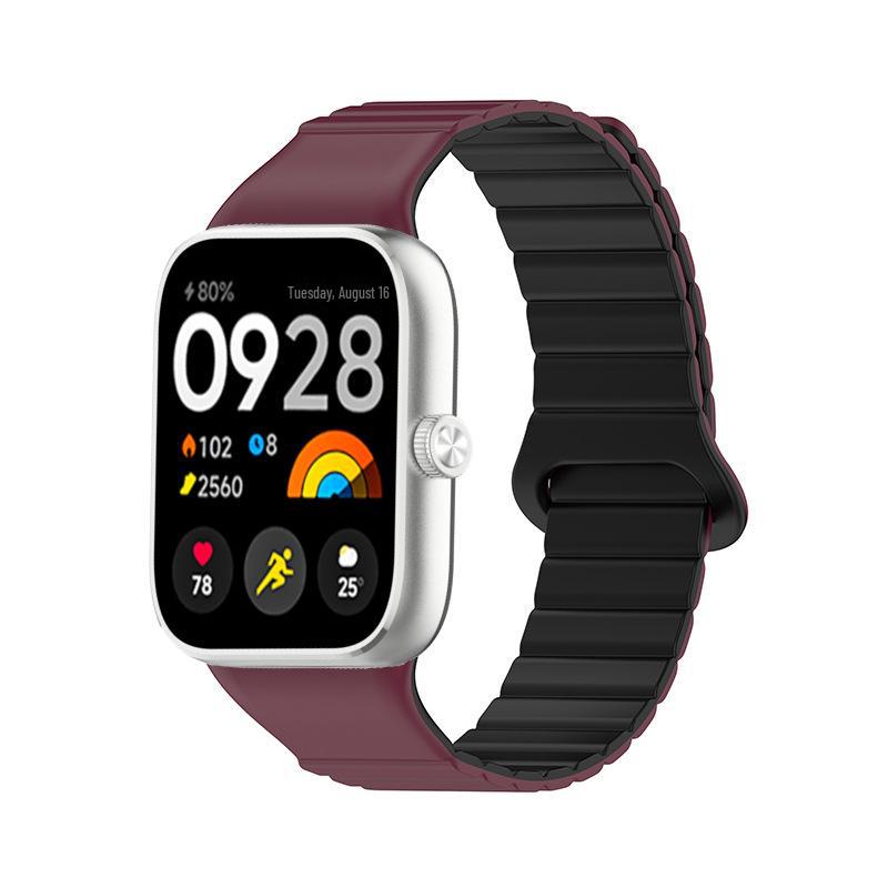 

Силиконовый магнитный ремешок для Xiaomi Redmi Watch 4 - сменный браслет унисекс magnetic upgraded two-color silicone чёрный/вино красного