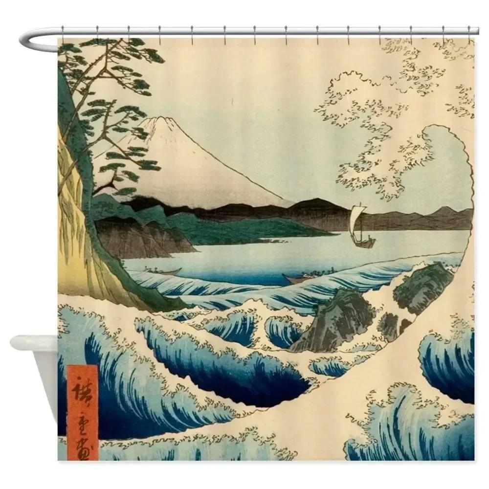 Japanese-style Shower Curtain Koi Fish Landscape Polyester Fabric Bathtub Curtain Bathroom Decoration a Variety of Optional