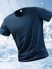 Herren Quick-Dry Sommer Eisseide T-Shirt - Elastisch, Rundhals, Kurzarm mit Logo-Print für Outdoor Fitness