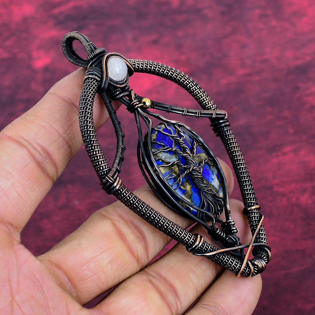 Lebensbaum Kupfer Sodalith Anhänger Kupferdraht Gewickelter Anhänger Regenbogen Mondstein Schmuck