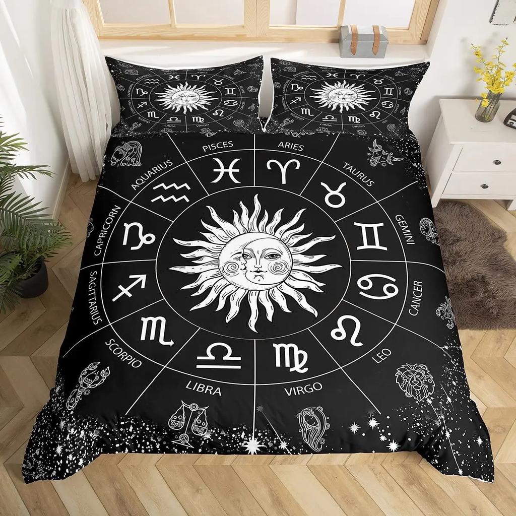 Sun and Moon Duvet Cover Twelve Constellations Duvet Cover Universe Theme Bedding Set for Kids Boys Girls Teens Gifts Room Decor