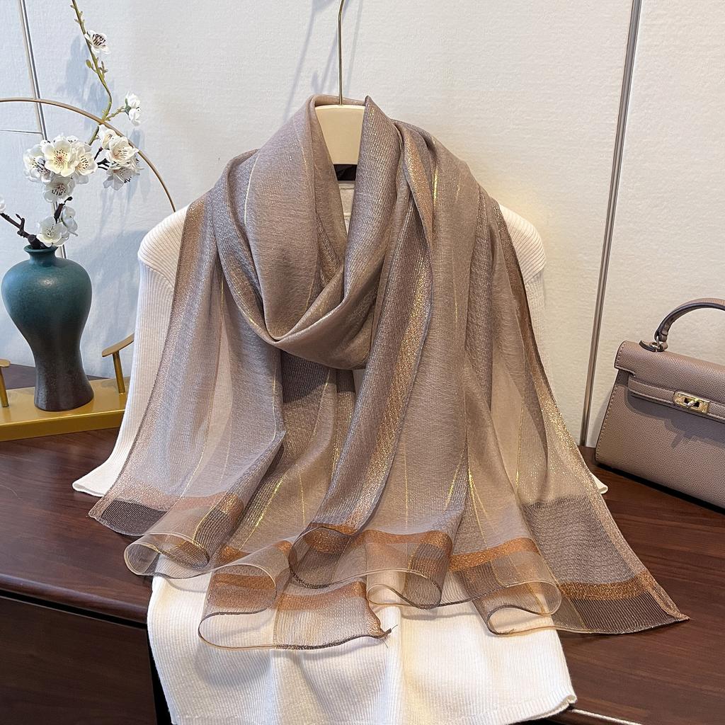 New Retro High-end Temperament Shawl with Yarn Scarf Korean Style Fashionable Light Luxury Silk Temperament Scarf for Women