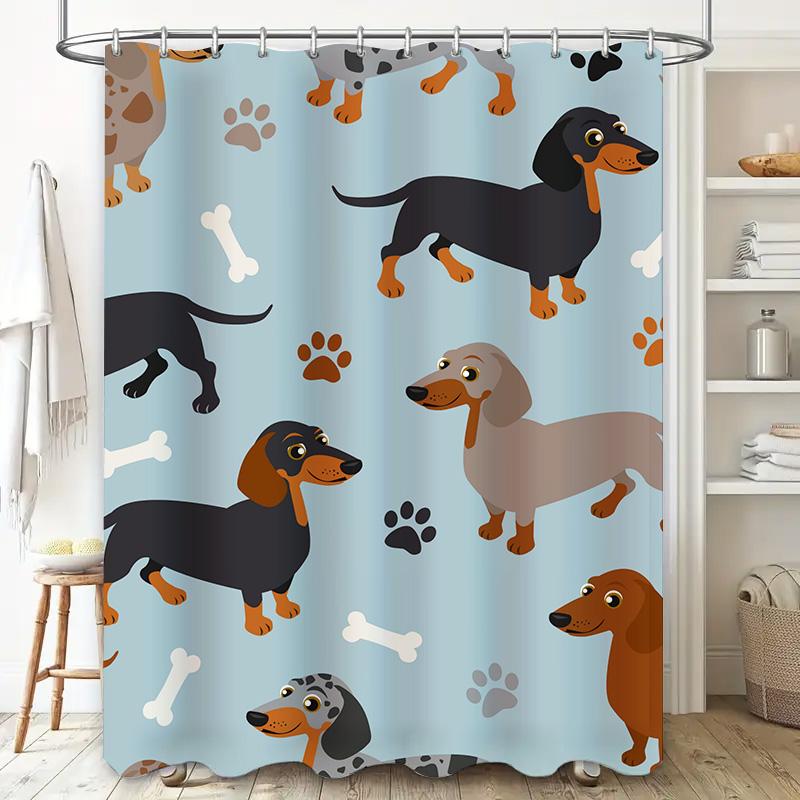 Adorable Dog Print Shower Curtain Set for Bathroom Decor Multiple Colors Available