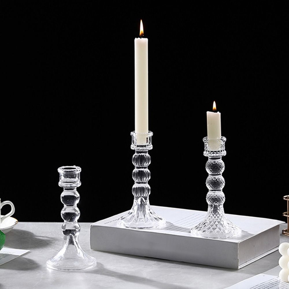 Transparent Glass Candle Holder Romantic Clear Glass Candlestick  Table Centerpiece