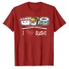I Love Sushi Red Heart Cute Cartoon Nigiri Sushi Graphic Cotton Tshirt Food Lover Retro Streetwear Short Sleeve Daily Casual Tee