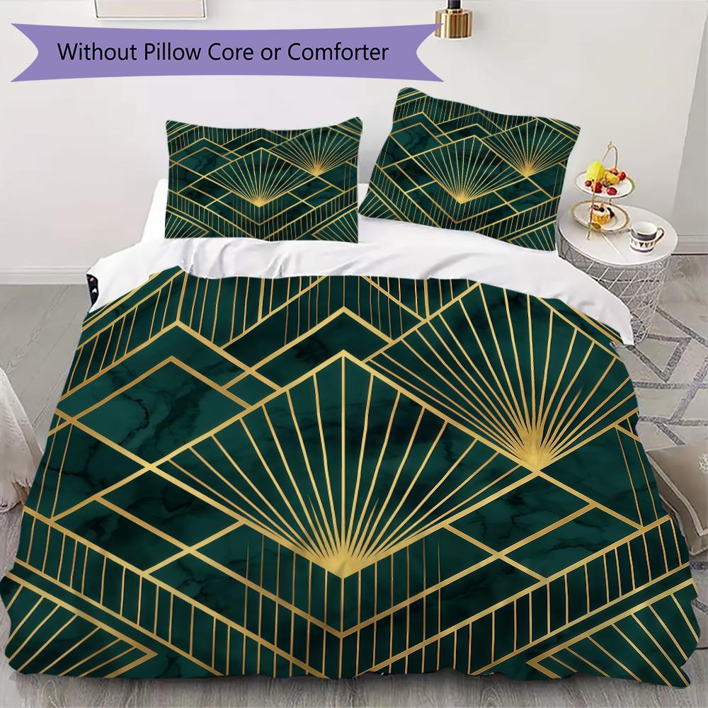 Deco Golden Fan Pattern Bedding uilt Set uilt Cover Pillowcase Home Decoration Birthday Gift (1 * duvet cover + 2 * pillowcase without core)