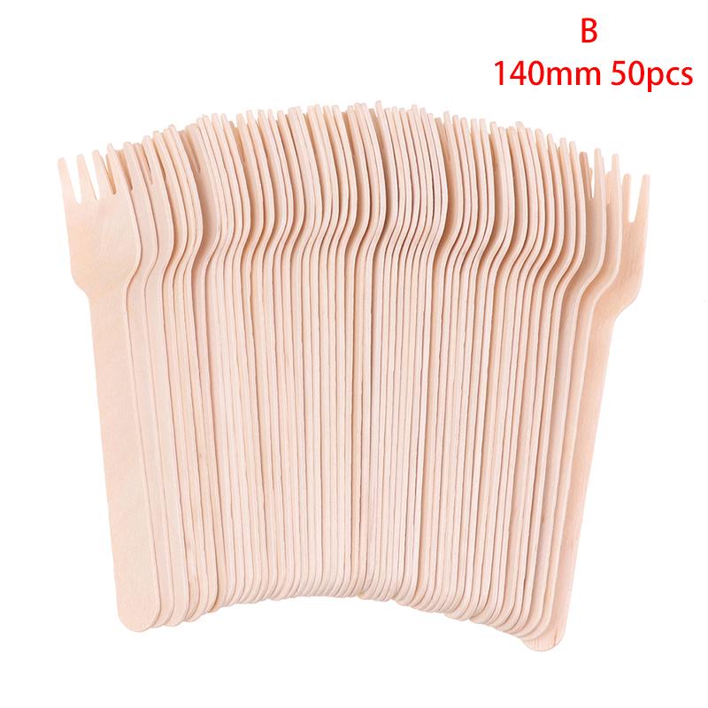 Hot Sale 50pcs 14cm Disposable Wooden Spoon Fork Set For Party Wedding Cake Tasting Batch Practical Tableware Party Peripherals