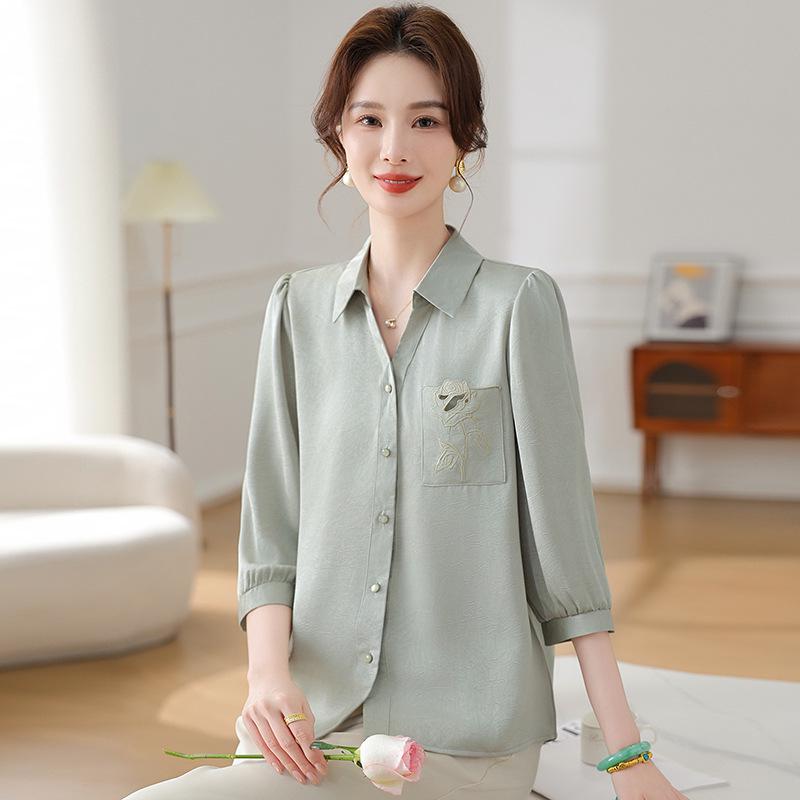 

Mom s Stylish Chiffon Seven-Sleeve Shirt for Middle-Aged and Elderly Women XL for 85-105 kg