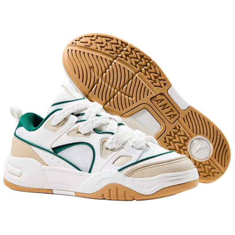 New Anta AOJIE S Cushioning Wear-Resistant Low-Top Skateboard Shoes Men's White Yellow Green 112428061-5