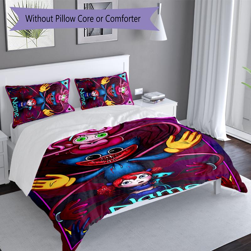 3pcs Custom Name Poppy Playtime Bedding Set,Includes 1 Duvet Cover and 2 Pillowcases,All-season Bedroom Decor