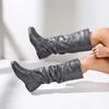 Large Size Flat Bottom Inner Height Increasing Women's Boots Women's High Boots Solid Color Folded High Leather Boots