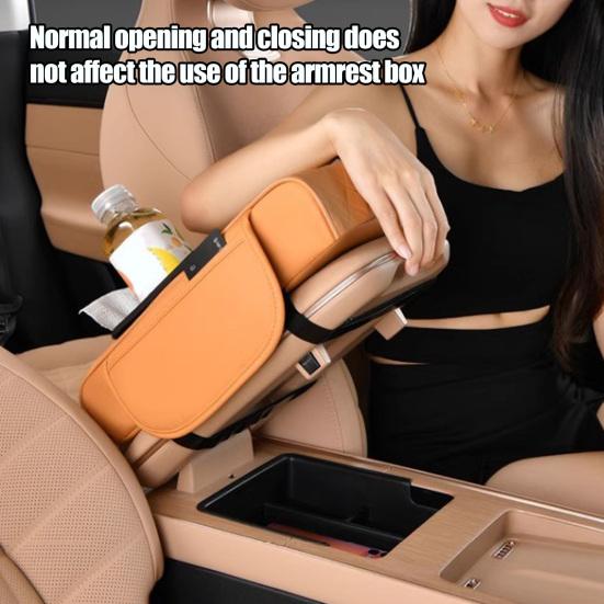Yousheng Multifunctional Car Armrest Box Faux Leather Armrest Organizer Mat Center Console Cover with Side Pockets Cup Holder Phone Slot Tissue Box