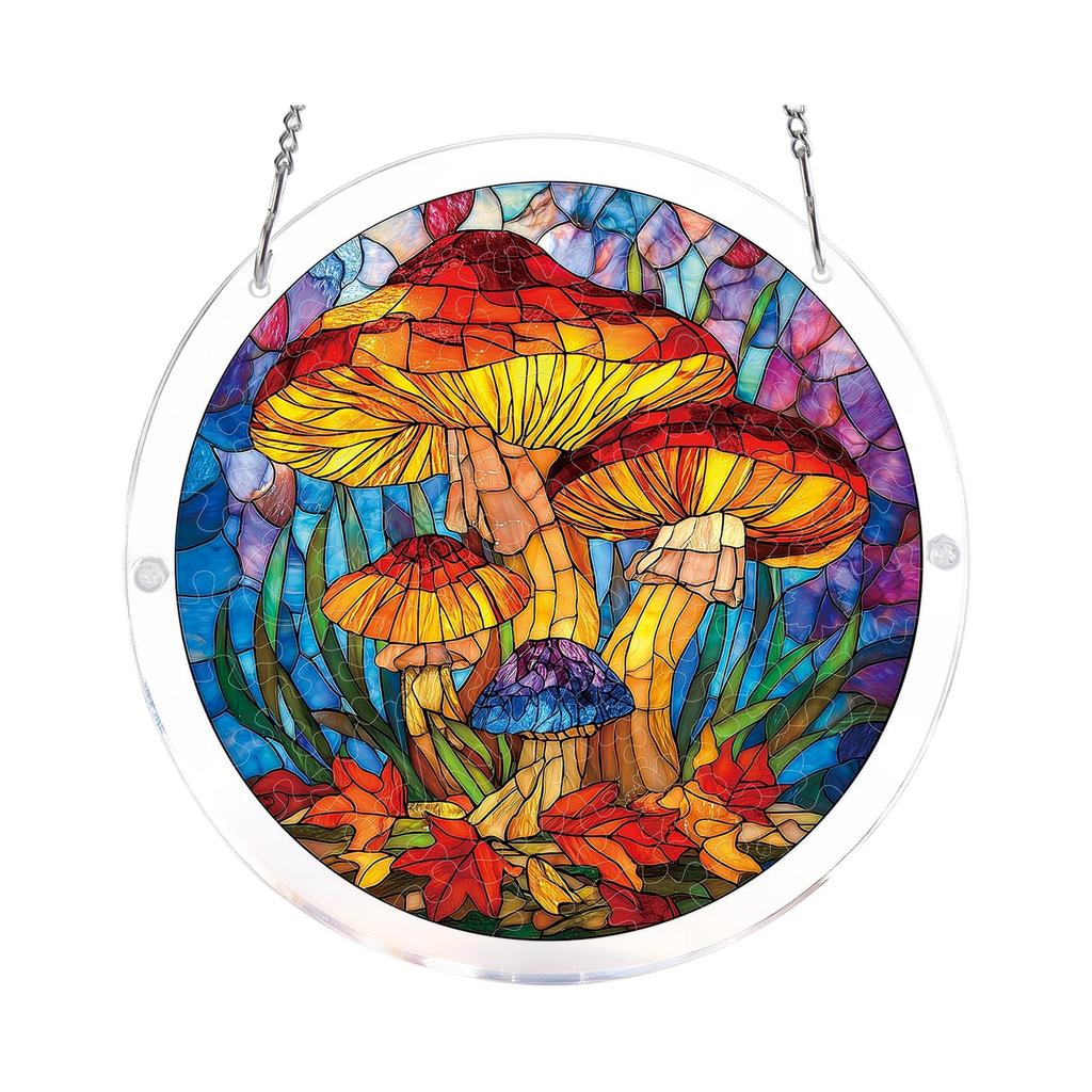 Acrylic Suncatcher Window Hanging Ornament Floral Design Round Shape Decorative Art Panel with Chain for Indoor Use