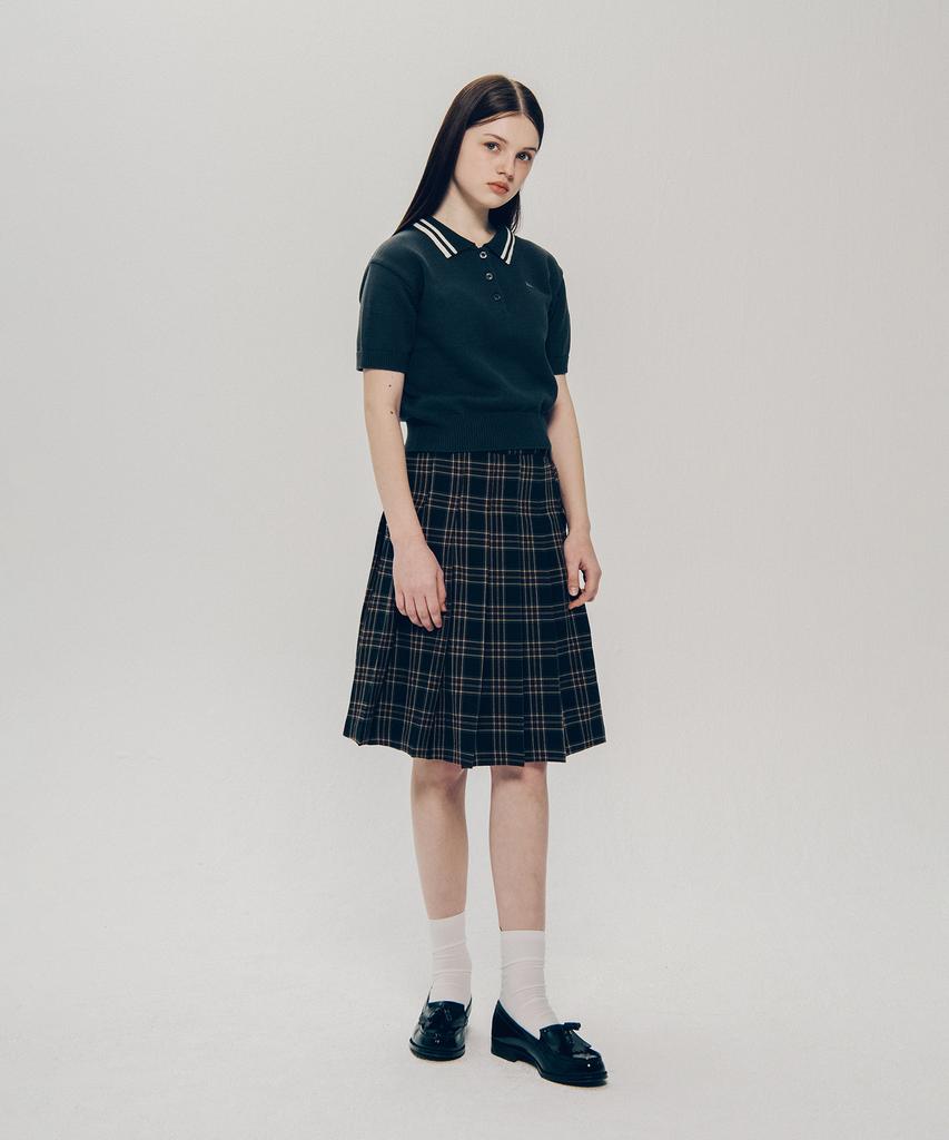 Yale Check Pleated Skirt_Brown